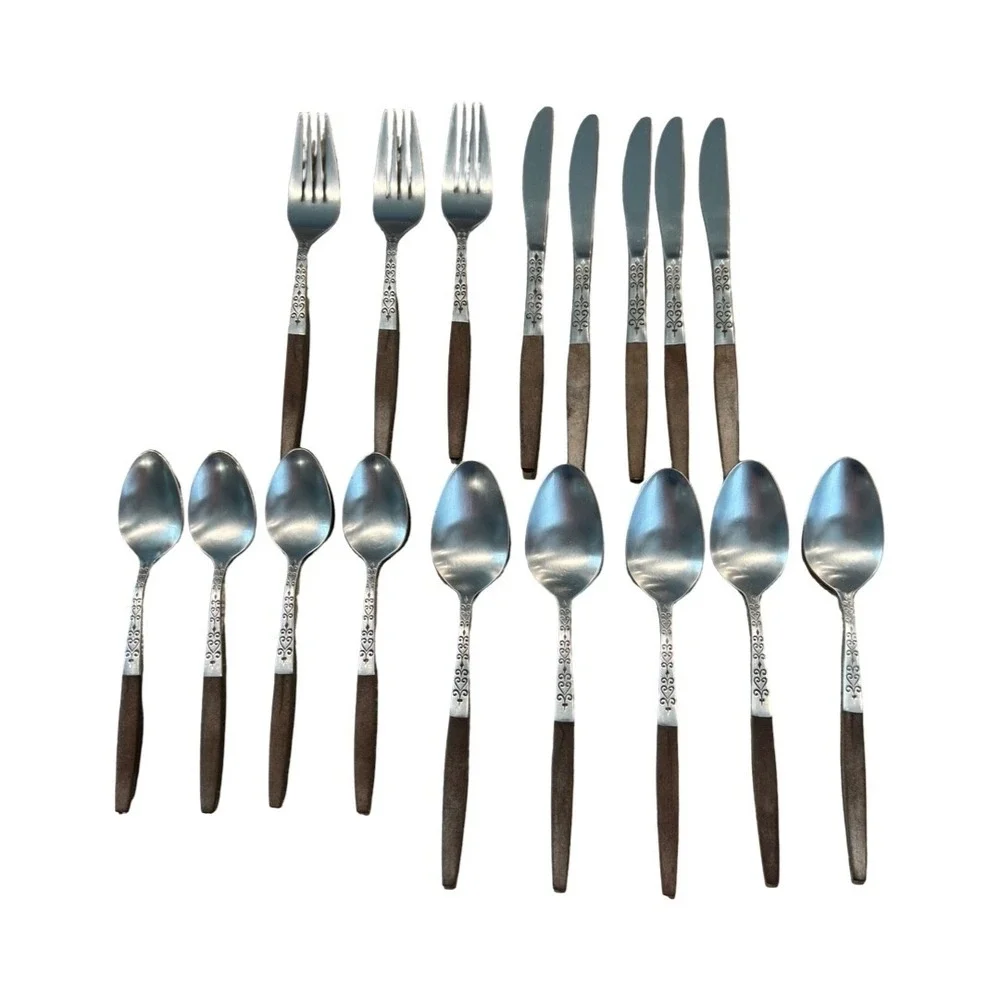 Vtg Interpur INR2 Japan Stainless Steel Canoe Muffin Silverware Flatware 17 pc
